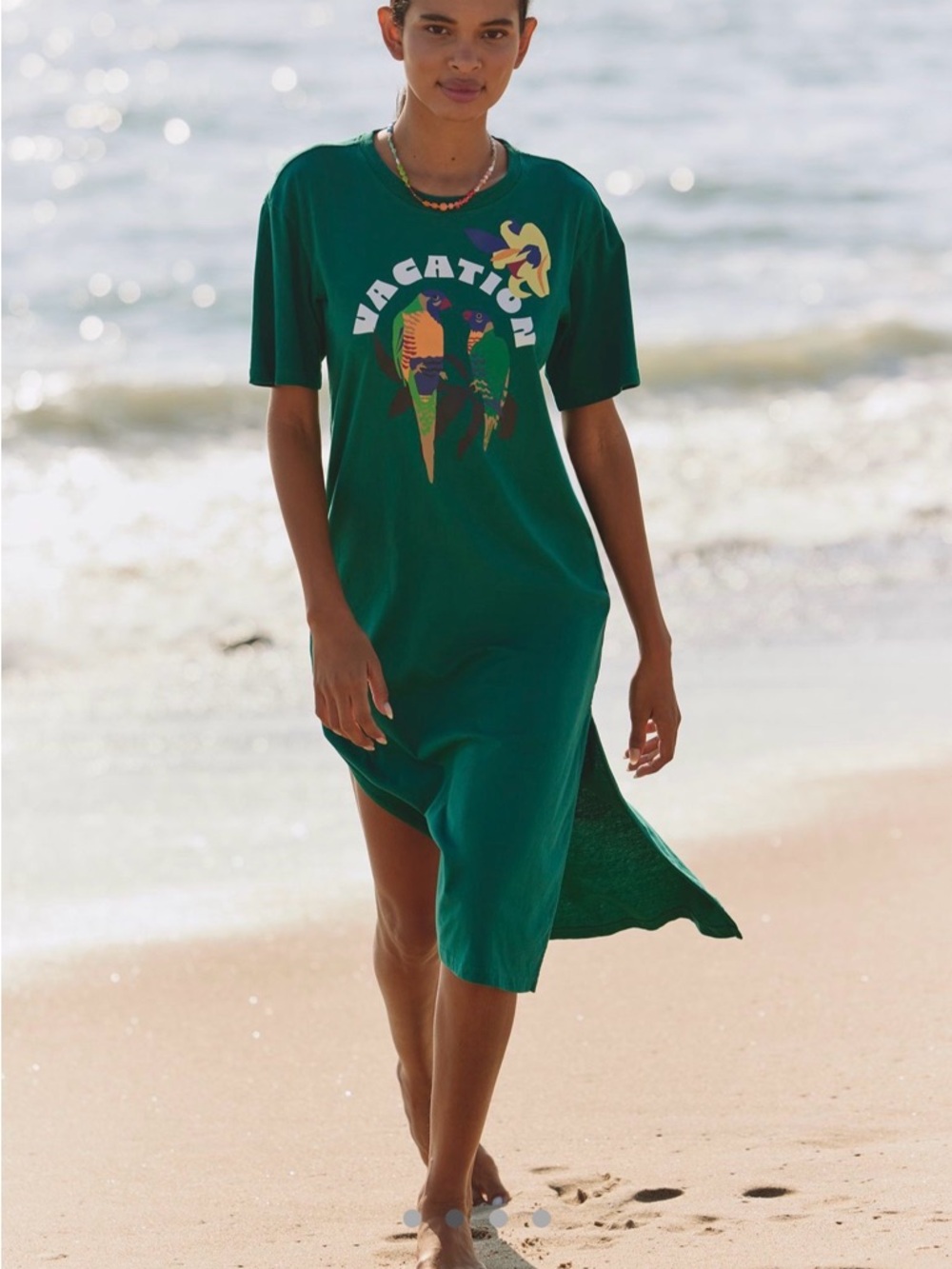 Farm Rio "Vacation" Parrot Graphic T-Shirt Dress